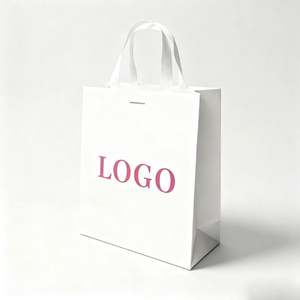 Sacs en papier de luxe pour boutique, avec logo élégant imprimé, prix d'usine, sacs cadeaux en papier blanc personnalisés avec poignées en ruban - Product Image 1