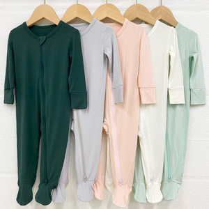 97% Bamboo Fiber 3%Spandex Custom Solid Bamboo Cotton Zipper Baby Romper Footie Pajamas Newborn Baby clothes new born baby cloth