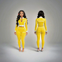 Ensemble deux pièces streetwear Y2K pour femme : veste courte à manches longues et leggings, avec logo personnalisé et blocs de couleur, collection automne-hiver