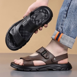 Sandales d'été pour hommes, à bout ouvert, semelle en caoutchouc, décontractées, à enfiler, couleur unie, confortables, pour la conduite - Product Image 4