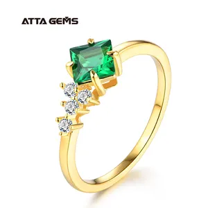 Fashion Design da principessa taglio zambiano smeraldo anelli di pietra con artiglio 925 argento Sterling placcato oro anelli di gioielli per regalo