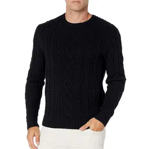 पुरुषों लंबी आस्तीन 100% कपास मछुआरे केबल क्रू गर्दन स्वेटर