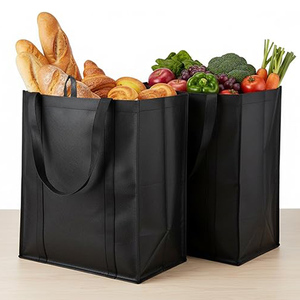 Sac fourre-tout réutilisable <span class=keywords><strong>en</strong></span> tissu non tissé, sac de courses écologique pliable noir avec larges poignées pour les courses quotidiennes au supermarché - Product Image 4