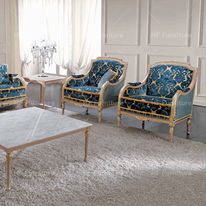 Fauteuil de canapé bleu en bois sculpté de style baroque français pour la maison salon hôtel inspiré palais royal - Product Image 2