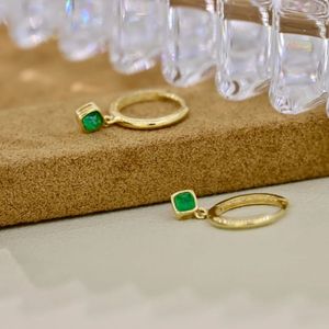 Xinfly 18K Real Yellow Gold <b>Drop</b> <b>Earrings</b> Beach Cool Modern <b>Emerald</b> Woman Hoop with Charm for Wedding and Party - Product Image 5
