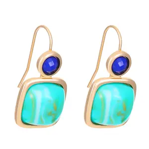DAIHE2024 Summer New Minimalist Geometric Square Turquoise Earrings For Women's Accessories Bohemian Vacation Style Earrings