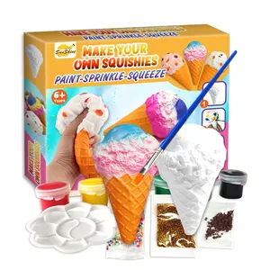 New Novelty Blank Cute 3D Slow Rising Ice Cream Squeeze Toy Kids Squishy DIY Painting Kit