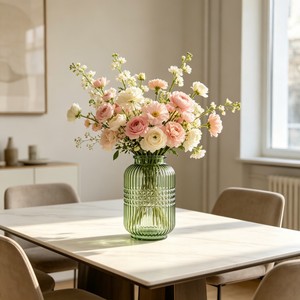 Vase en verre côtelé motif losanges vert et jaune, grand vase à <span class=keywords><strong>fleurs</strong></span> pour la maison, décoration de table de mariage, vase à <span class=keywords><strong>fleurs</strong></span> moderne en verre - Product Image 2
