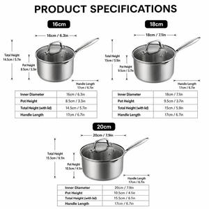 Casserole en acier inoxydable personnalisée OEM ODM avec couvercle en verre trempé et bec verseur, compatible induction, pour cuisine - Product Image 3