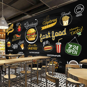 Papier peint mural personnalisé peint à la main, tableau noir, pizza, hamburger, <span class=keywords><strong>photo</strong></span> 3D, décoration murale de fond de cuisine, restaurant, papier peint - Product Image 5