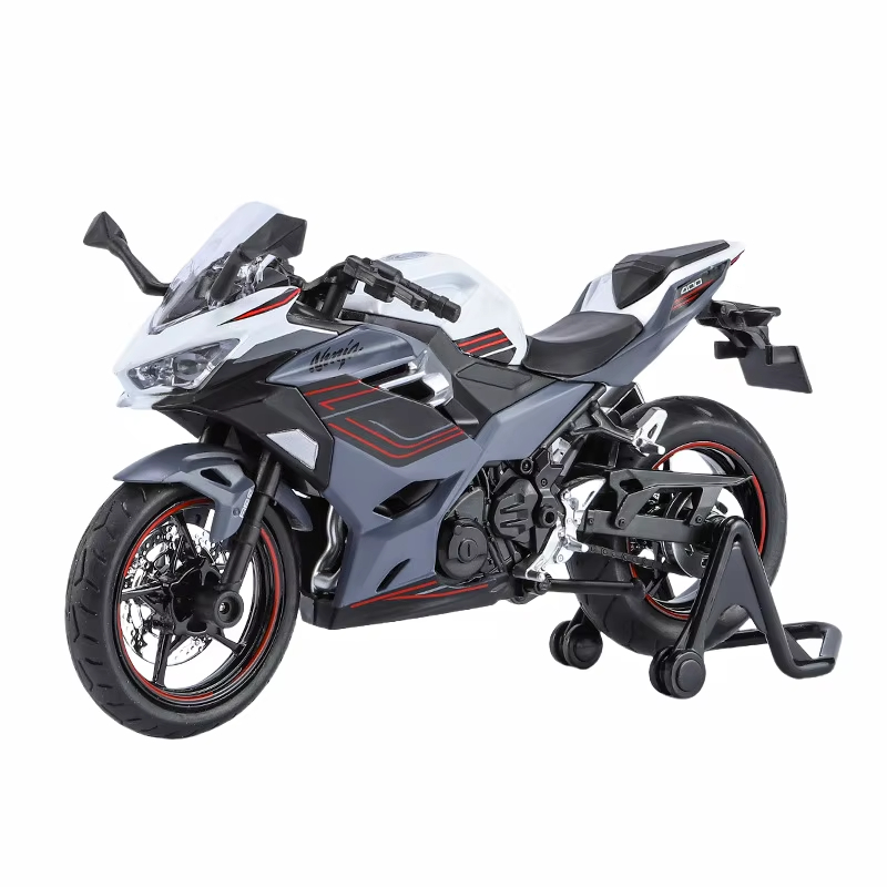 1:12 Scale Kawasaki 400 Metal Diecast Toy Pullback Kids' Front-Wheel Steering Decorate Simulation Motorcycle Model