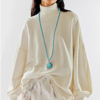 FashionLuxury Long Turquoise Fine Perlé Bijoux Pendentif Collier Pull Chaîne Collier