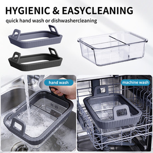 Air Fryer Accessory <b>Set</b> Glass <b>Baking</b> Tray With Silicone Handle Rectangle Oven Safe <b>Baking</b> Dish Pans - Product Image 3