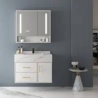 Ensemble de meuble-lavabo intelligent moderne pour salle de bain avec lavabo en roche, armoire murale, étanche, écologique, garantie 5 ans