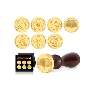Wax Seal Stamp Set 7pcs Pattern Sealing Wax Stamps Gift Kit Wooden Handle For Cards Envelopes Invitations