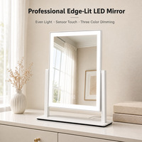 Miroir de maquillage de table blanc avec éclairage, 28 cm, rotation à 360°, miroir lumineux avec 3 modes de couleur, variateur d'intensité tactile