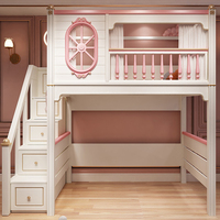 Cama Superior y Mesa Inferior Maxky para Niños, Camas Escalonadas, Diseño Princesa, con Escritorio Superior, Armario y Combinación para Dormitorio Infantil