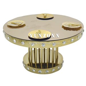 طاولة كريستالية ذهبية مستديرة لحفلات الزفاف من الفولاذ المقاوم للصدأ للمآدب والمناسبات والمطاعم - Product Image 2