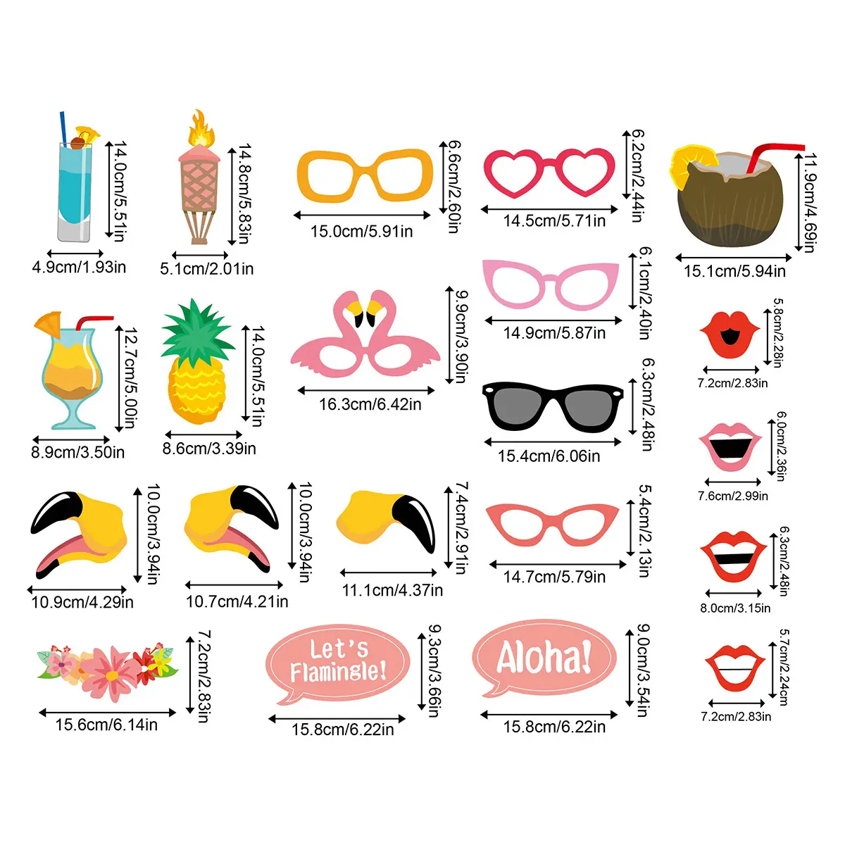 21 Stuks Aloha Flamingo Hawaii Themafeest Zomerfeest Fotocabine Rekwisieten Kit Diy Voor Vakantie Bruiloft Strandfeest