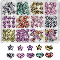 12 compartiments de décorations pour ongles en résine assortie, avec motifs bonbons, cristaux, nœuds, imprimé léopard, cœurs d'amour, strass et pierres précieuses de luxe, pour manucure DIY et salon
