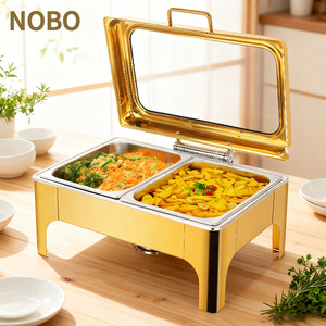 Set di Chafing Dish Dorati da 9L con Scomparti Interni, Set per Catering, Servizio Buffet per Matrimoni, Acciaio Inossidabile, per Hotel - Product Image 2