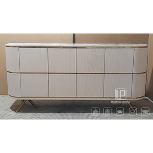 Mueble para TV con Diseño Curvo, en Oferta, con Marco de Madera Maciza Blanca y Cubierta de Mármol, Mueble para TV para Sala de Estar, UP-071, Mueble para TV Curvo - Product Image 1