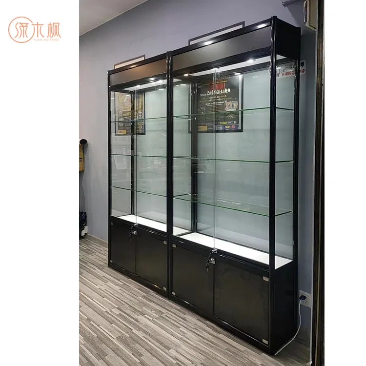 Op Maat Gemaakte Aluminium Frame Sieraden Vitrines Glazen Vitrine Met Led Licht Voor Winkels En Rookwinkel