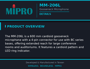 MIPRO Long Range 600mm Auditorium Gooseneck Mic With High Reach Condenser <b>Microphone</b> As A Wired Conference Table <b>Microphone</b> - Product Image 4