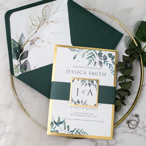 Invitación <span class=keywords><strong>de</strong></span> <span class=keywords><strong>Boda</strong></span> Económica con Tapa Dura Verde Esmeralda, Cintas Decorativas, Tarjetas <span class=keywords><strong>de</strong></span> Confirmación <span class=keywords><strong>de</strong></span> Asistencia y Sobres, Invitación Personalizada para Celebración - Product Image 2
