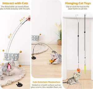 Giocattoli per gatti 2 confezioni 3 in 1 giocattolo per gatti interattivi per interni con tazza di Super aspirazione appiccicosa staccabile 10 pz piume sostitutive - Product Image 6