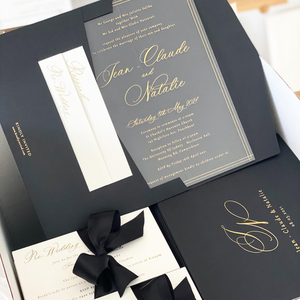 Carte d'invitation de <span class=keywords><strong>mariage</strong></span> personnalisée en acrylique transparent avec pochette noire et cartes de détail RSVP pour des ensembles d'annonces de <span class=keywords><strong>mariage</strong></span> romantiques - Product Image 1