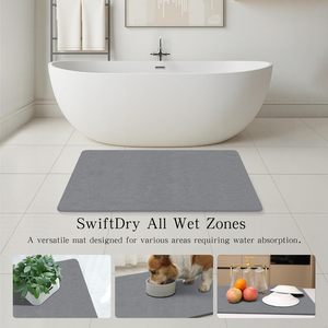 Tapis de bain gris super absorbant en diatomite, imperméable, séchage rapide, antidérapant, taille personnalisable, tapis de salle de bain moderne en pierre - Product Image 6