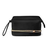 Sac de rangement pour maquillage à double couche, étanche, trousse de toilette de voyage avec compartiment séparé pour les pinceaux