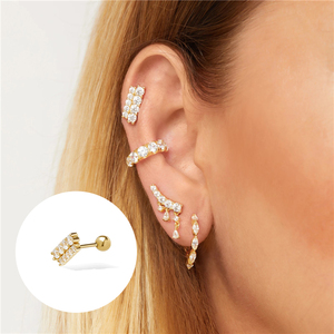 Pendientes de Plata de Ley S925 ROXI, Estilo Europeo y Americano, Doble Hilera de Circonitas, a la Moda - Product Image 4
