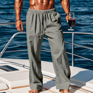 <span class=keywords><strong>Pantaloni</strong></span> Estivi da <span class=keywords><strong>Uomo</strong></span> in Cotone e <span class=keywords><strong>Lino</strong></span>, Taglie Forti, Traspiranti, Assorbenti, Tinta Unita, Casual, a Gamba Larga, con Elastico in Vita - Product Image 4
