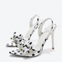Sandales à talons hauts à bout pointu pour femmes, à pois, avec nœud, style slingback, chaussures habillées pour soirée