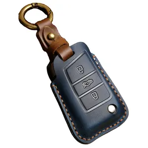 design genuine leather car key holder Stamping Logo Smart Leather Touch for Car Key