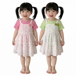 Nouvelle collection été 2025 pour filles : Ensemble deux pièces style coréen, comprenant une robe et un haut uni à pois multicolores - Product Image 1