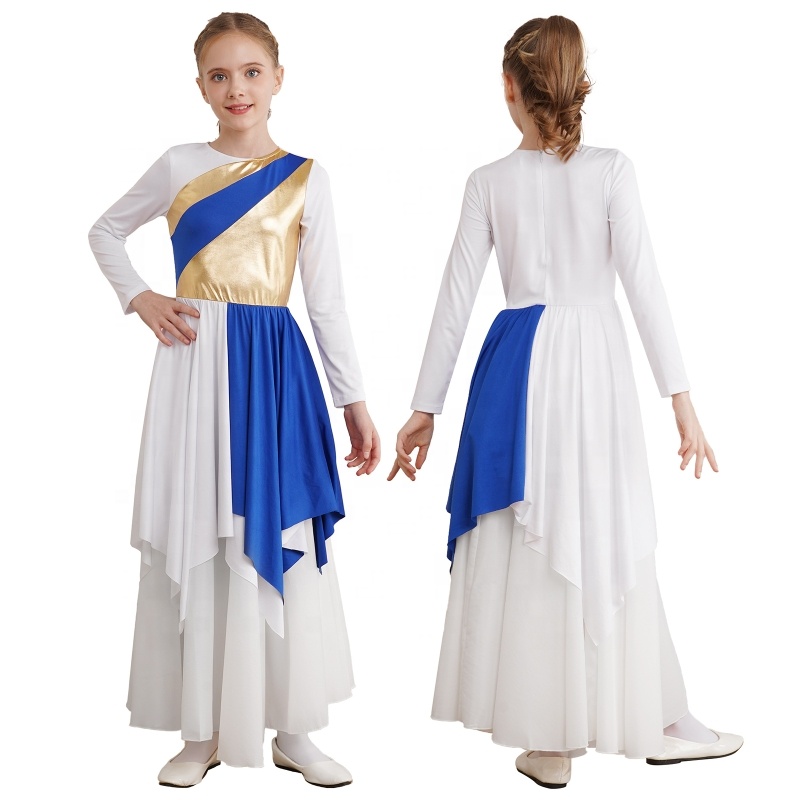 Church Praise Dance Robe Women's Liturgical Dance Dress - Full Length  Church Worship Robe With Metallic Cross & Gold Stitching - Lyrical Praise  Dress Easter Church Performance Dress
