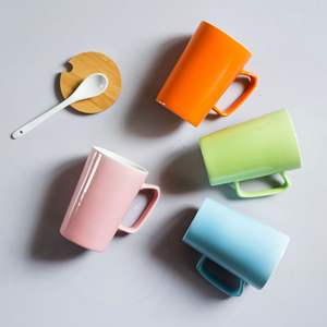 Colorful Ceramic <b>Mug</b> Single Piece Solid Color Handle Design For Coffee Tea Gift Use HB 007 - Product Image 1
