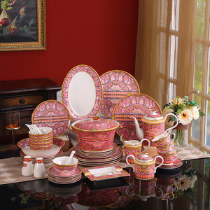 Service de table en porcelaine rose palais de luxe pour salle à manger, coffret cadeau, promotion Europe occidentale, kit de fête 58 pièces - Product Image 1