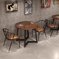 Rétro américain en bois massif Petite table carrée Restaurant et Diner Table avec cadre en fer Ensemble de chaises Café Table ronde
