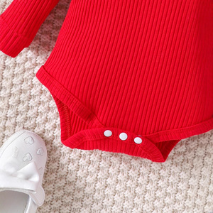 Conjunto de 3 piezas rojo de mono y falda de algodón transpirable de manga larga a la <span class=keywords><strong>moda</strong></span> para bebés niñas, novedad 2025, para primavera, transfronterizo - Product Image 5
