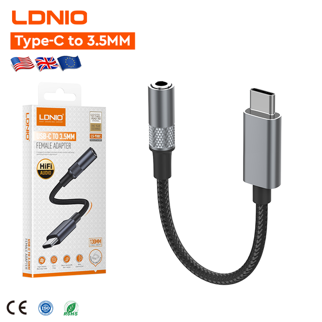 LDNIO LSY80c Hi-Fi Audio Wire Control USB-C to 3.5mm Female Adopter Cable with DAC Audio Chip