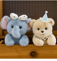 Peluche Éléphant Mignon de 30 cm, Ours en Peluche, Mouton, Poupée en Peluche Douce avec Chapeau de Fête et Bonnet en Dentelle pour Cadeau d'Anniversaire Enfant