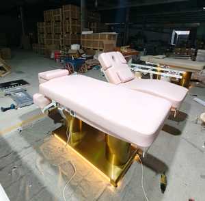 High Quality Luxury Beauty Facial Bed Comfortable Foot Control Cushion Golden Base Salon Furniture LED Light 2026 Hot Sale - Product Image 4