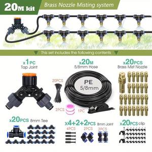 Sistema de nebulización con boquillas de latón Xiuning Horticulture, kit de 20 m con manguera de 5/8 mm y 20 boquillas para enfriamiento y humidificación - Product Image 1