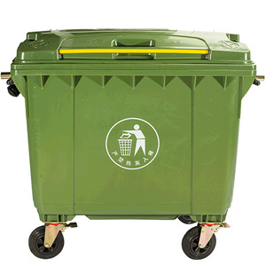 Large <b>Plastic</b> Trash Can 1100L Rectangular Outdoor With <b>Wheels</b> Green Color - Product Image 1