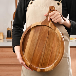 Natural Wooden Pizza <strong>Board</strong> Kitchen Bread Steak Tabletop Tray Pizza Serving Tray With Handle - Product Image 1