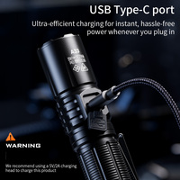 Lampe torche d'urgence A33 noire brillante en alliage d'aluminium 30W Max 2500LM SST-70 LED 6500K Portée du faisceau 260M Étanche IP43